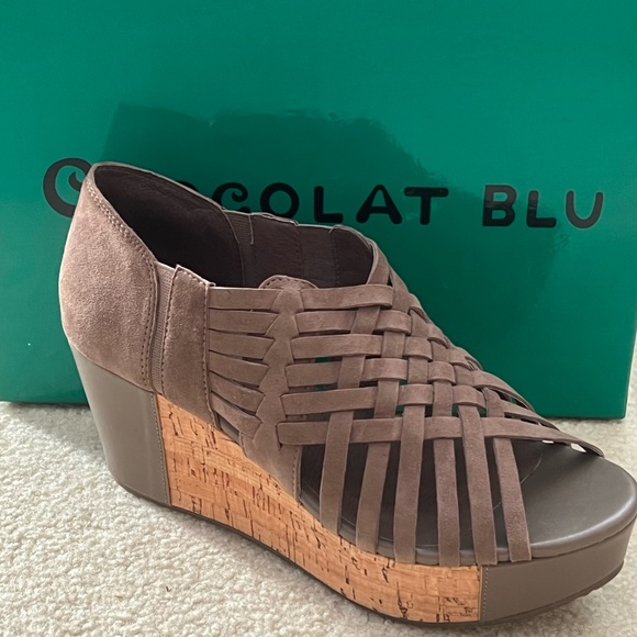 Chocolat Blu Taupe Suede Wedge Heels (Worn Once) - Picture 2 of 9